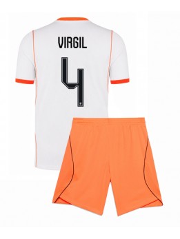 Nederländerna Virgil van Dijk #4 Replika Borta Kläder Barn VM 2026 Kortärmad (+ byxor)